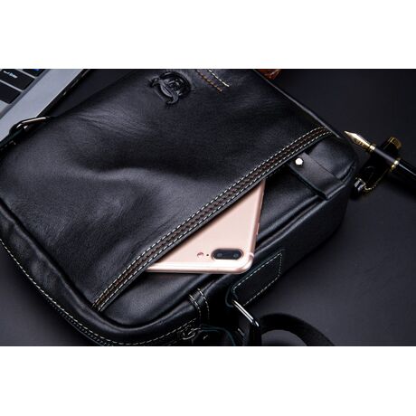 Τσαντάκι Ώμου Δερμάτινο Μαύρο Bull Captain DJB 228