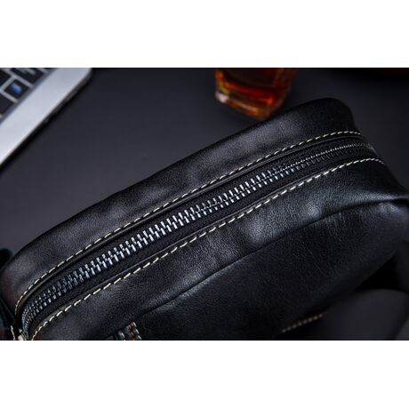 Τσαντάκι Ώμου Δερμάτινο Μαύρο Bull Captain DJB 228