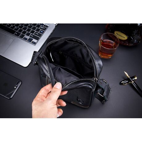 Τσαντάκι Ώμου Δερμάτινο Μαύρο Bull Captain DJB 228