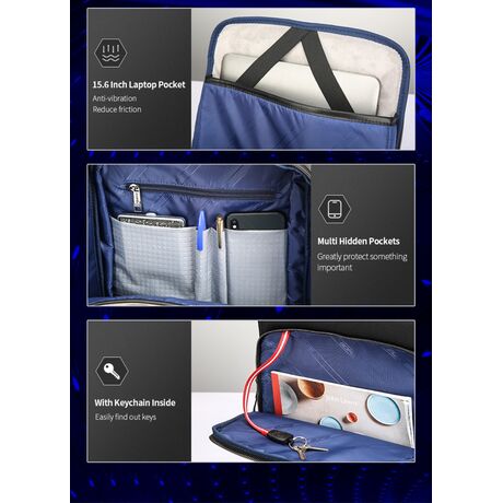 Σακίδιο πλάτης Αντικλεπτικό 24L Laptop 15,6” Bopai 751-006641A μαύρο
