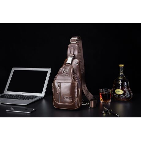 Δερμάτινο τσαντάκι body Bull Captain XB 095 σκούρο καφέ