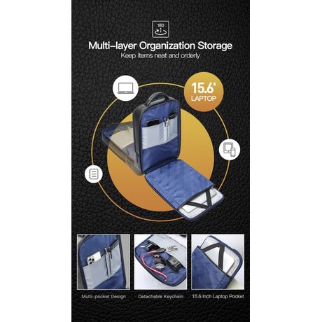 Δερμάτινο Σακίδιο πλάτης Αντικλεπτικό 24L Laptop 15,6” Bopai 61-122101 μαύρο