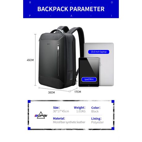 Σακίδιο πλάτης Αντικλεπτικό 24L Laptop 15,6” Bopai 61-19011 μαύρο