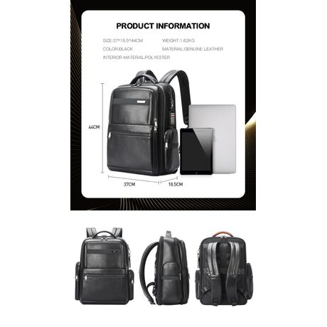 Δερμάτινο Σακίδιο πλάτης Αντικλεπτικό 30L Laptop 17,3” Bopai 61-121961 μαύρο