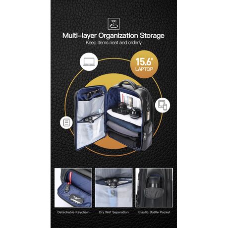 Δερμάτινο Σακίδιο πλάτης Αντικλεπτικό 30L Laptop 17,3” Bopai 61-121961 μαύρο