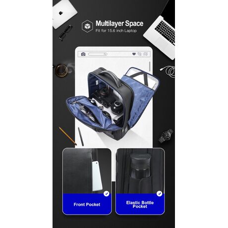 Σακίδιο πλάτης Αντικλεπτικό/Δέρμα  24L Laptop 15,6” Bopai 61-122631C μαύρο