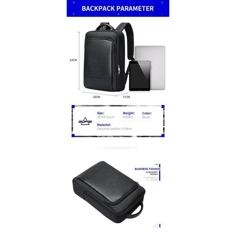 Σακίδιο πλάτης Laptop Ύφασμα/Δέρμα  24L 15,6” Bopai 61-123071 μαύρο