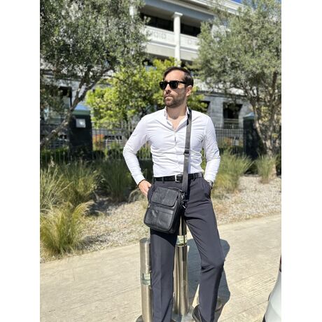 Δερμάτινο τσαντάκι ώμου 6037 black