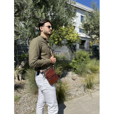 Δερμάτινο τσαντάκι ώμου Cardinal  7350 σκούρο καφέ