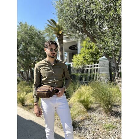 Δερμάτινο τσαντάκι μέσης Cardinal 8355 dark coffee