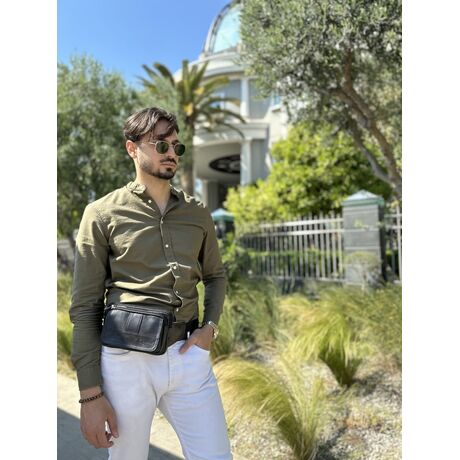 Τσαντάκι Μέσης Δερμάτινο Μαύρο Cardinal 8966