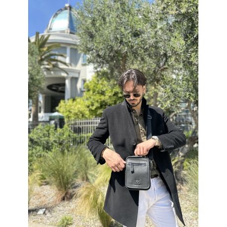 Τσαντάκι Ώμου Δερμάτινο Μαύρο Bull Captain DJB 015(L)