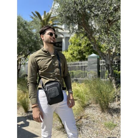 Τσαντάκι Ώμου Δερμάτινο Μαύρο Bull Captain DJB 777