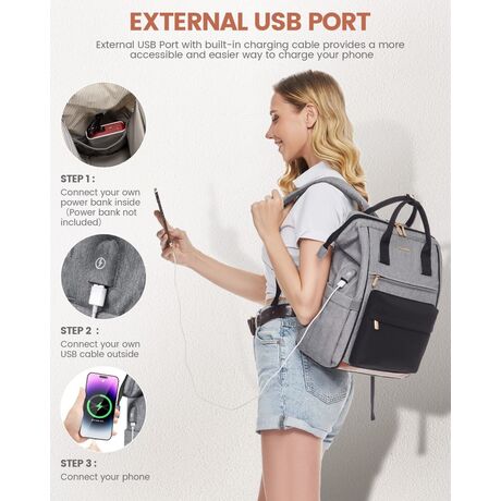 Γυναικείο Σακίδιο με USB Lovevook 15,6'' MB2146 gray/black