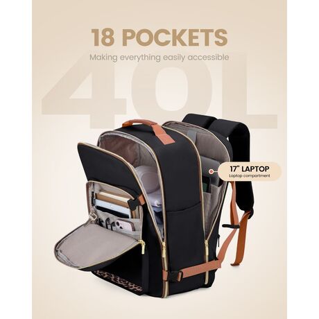 Σακίδιο ταξιδιού για γυναίκες 40L Carry on 17,3" WB2029 black leopard