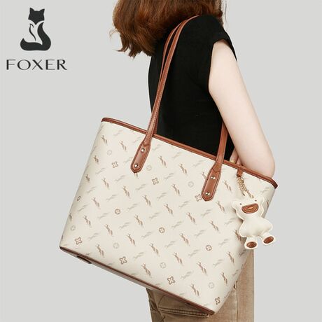Δερμάτινη Γυναικεία Τσάντα PVC Shopper 'Ωμου Foxer 900535F μπέζ/καφέ