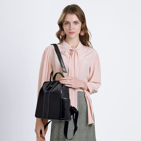 Split leather Γυναικείo Σακίδιο Πλάτης Χιαστί Laorentou 9113046L μαύρο