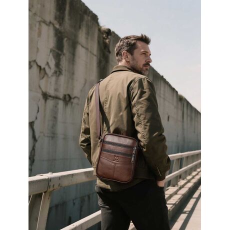 Τσαντάκι Ώμου Ανδρικό Bull Captain DJB 030 σκούρο καφέ