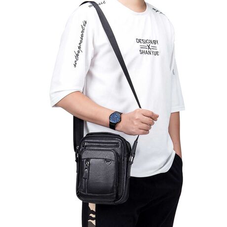 Ανδρικό Δερμάτινο Τσαντάκι Bull Captain DJB 91325 μαύρο