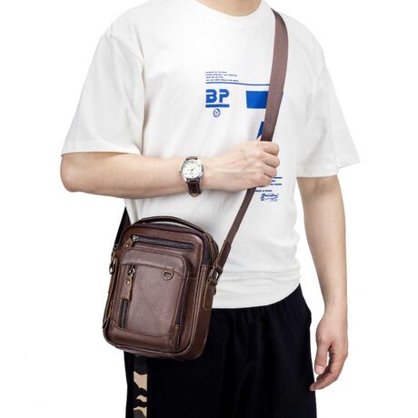 Ανδρικό Δερμάτινο Τσαντάκι Bull Captain DJB 91325 σκούρο καφέ