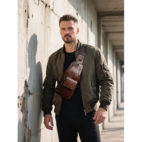 Δερμάτινη Τσάντα Στήθους Bull Captain XB 018 καφέ