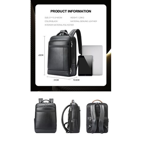 Δερμάτινο Σακίδιο πλάτης Αντικλεπτικό 24L Laptop 15,6” Bopai 61-120761 μαύρο